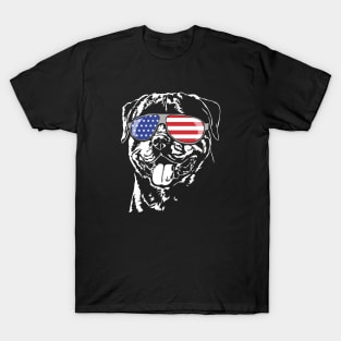 Patriotic Rottweiler dog with American Flag sunglasses T-Shirt